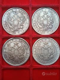 Russia Nicola I 4 Monete da 1 Rublo 1833 Riconi Ma
