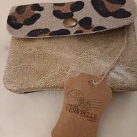 Portafoglio pelle Beige stampa leopardo e portamon