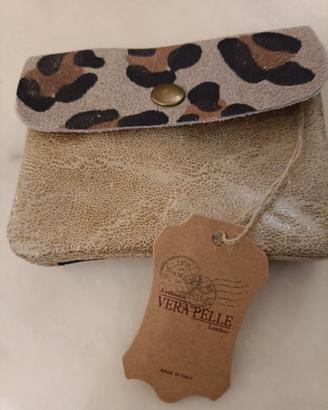 Portafoglio pelle Beige stampa leopardo e portamon