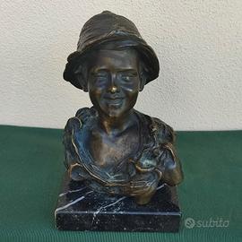 Statuetta busto epoca ragazzo bronzo base marmo 