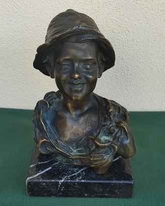Statuetta busto epoca ragazzo bronzo base marmo 