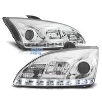 FARI FORD FOCUS 04-08 LUCE DIURNA A LED FONDO CROM