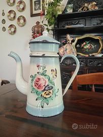 Caffettiera Latta Smaltata D'epoca 