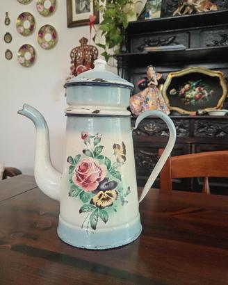 Caffettiera Latta Smaltata D'epoca 