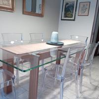 Tavolo di cristallo basamento Unopiù + 6 sedie
