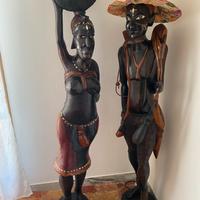 Coppia di Statue Africane Grandi in Pregiato