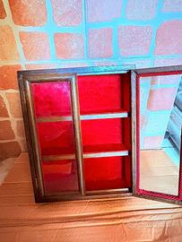 Vetrinetta vintage in legno massello con 3 ripiani