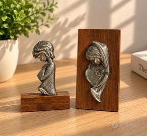 2 statuette vintage in peltro cesellato a mano