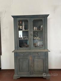 Vetrinetta in legno massello azzurro decapé