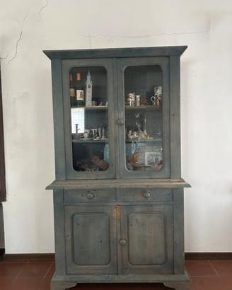 Vetrinetta in legno massello azzurro decapé
