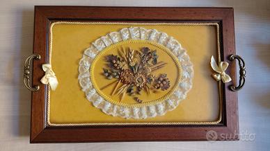 Vassoio Decorativo Vintage Anni '70 Fiori Secchi