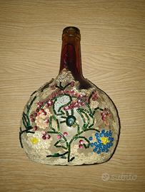 Bottiglia vintage decorativa floreale anni ‘70