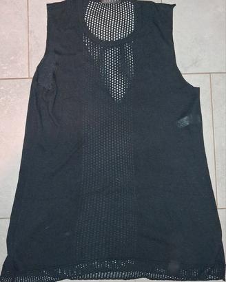 Canotta Donna nera in cotone a retina