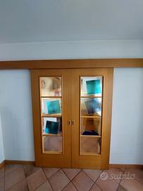 Porta scorrevole legno con vetri artigianali