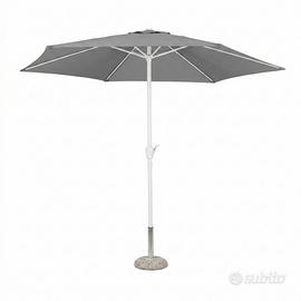 Ombrellone Rotondo Giardino 3m Grigio Palo Bianco