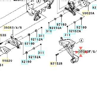 Supporto pedana post Sx nero Kawasaki Z750 3506303