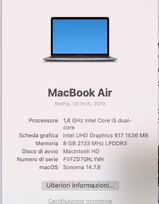 MacBook Air 13” 2019 – Intel i5 – 8 GB RAM – Ottim