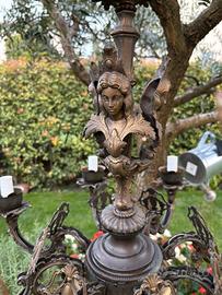 : Magnifico Lampadario Antico ottone e vetro