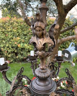 : Magnifico Lampadario Antico ottone e vetro