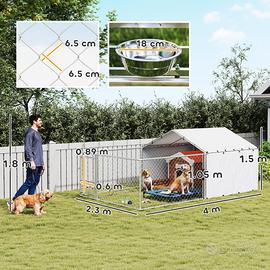 Recinto per Cani con Coperture e Ciotole Girevoli