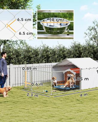 Recinto per Cani con Coperture e Ciotole Girevoli