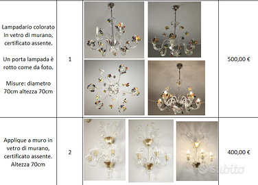 Lotto lampadari, plafoniere e applique in vetro st