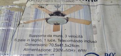 VENTILATORE SOFFITTO 5 PALE LUCE E TELECOMANDO -NU
