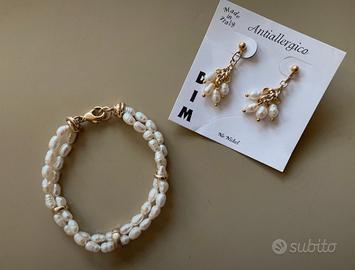 Bracciale ed orecchini in perle di fiume