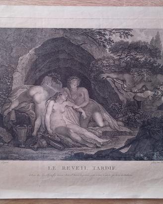 Incisione Antica XVIII Sec. "Le Réveil Tardif"