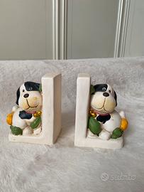 Coppia Fermalibri Vintage Cagnolini in Ceramica