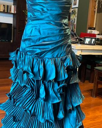 Vestito elegante color petrolio in seta