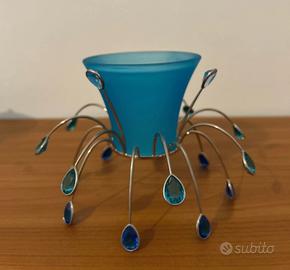 Swarovski porta candele in cristallo blu