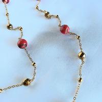 collana lunga in acciaio, corallo bamboo e ematite