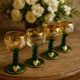 Set 4 antichi bicchierini liquore vetro soffiato