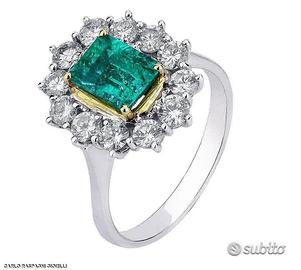 ANELLO CERTIFICATO ORO 18kt. DIAMANTI E SMERALDO