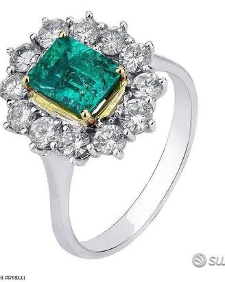 ANELLO CERTIFICATO ORO 18kt. DIAMANTI E SMERALDO