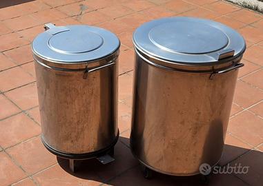 Coppia bidoni acciaio con ruote
