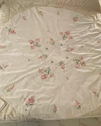 Vintage tovaglia rotonda lino bianco