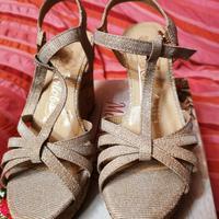 Sandali donna con zeppa dorati- Miss Globo