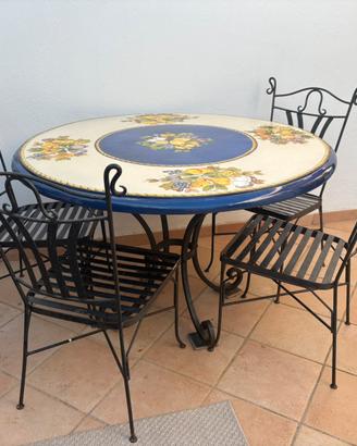 Tavolo tondo da giardino in ceramica + 4 sedie