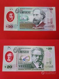 Coppia banconote 20 e 50 Pesos Uruguay 2020 Fds
