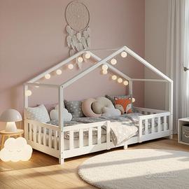 Letto a Casetta pino materasso 70 x 140 cm bianco