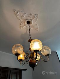 Lampadario vintage 5 luci con globi in vetro