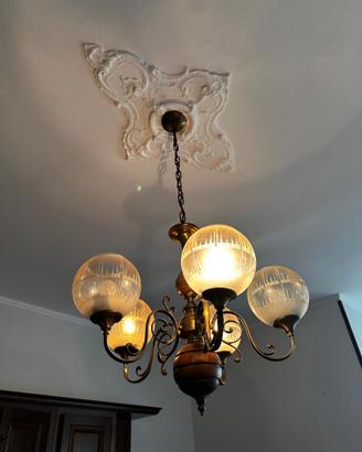 Lampadario vintage 5 luci con globi in vetro