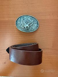 Fibbia country vintage western e cintura in pelle