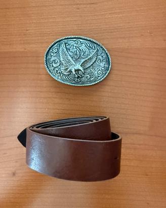 Fibbia country vintage western e cintura in pelle