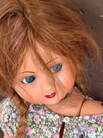 Bambola vintage70 cm occhi mobili e capelli lunghi