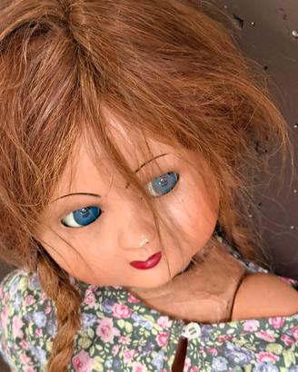 Bambola vintage70 cm occhi mobili e capelli lunghi