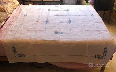 Set 12pz 130x220 Lino Bianco Blu +11 Tov Ricamo