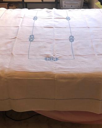 Set 12pz 130x220 Lino Bianco Blu +11 Tov Ricamo